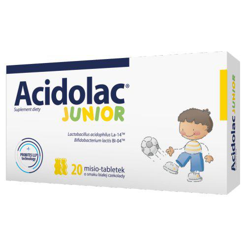 Acidolac Junior 3 lat smak biala czekolada, 20 tabletek-0 Acidolac Junior 3 lat smak biala czekolada, 20 tabletek-0